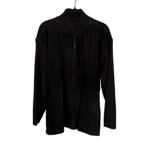 Cezani Black Pig Suede Knit Full Zip Bespoke Sweater Classic Quiet Luxury Medium